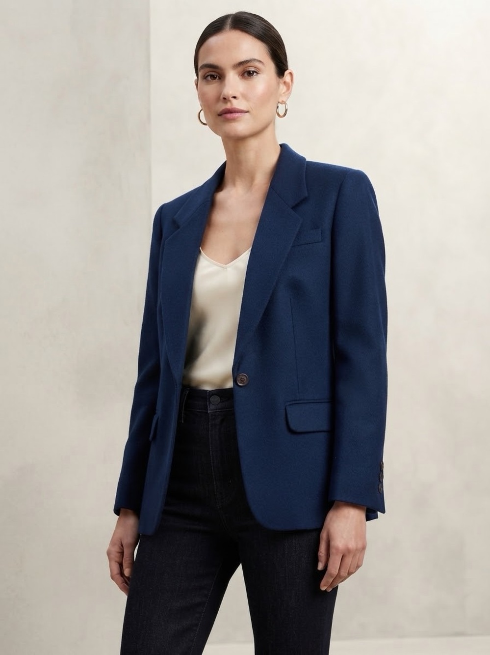 Petite Pendleton Women's Navy Blue Blazer Size 8 100% Virgin Wool Made in USA